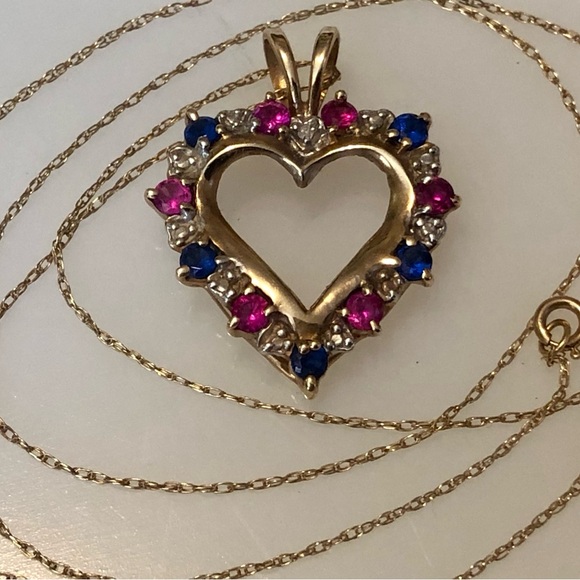 10K Gold Ruby Sapphire Diamond Heart Pendant With 10k Gold Chain Necklace,All Products : American Fashion Style Bags On Sale